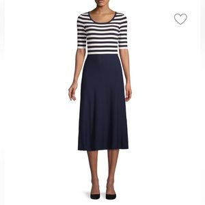 Milly Striped Elbow Sleeve Midi Dress